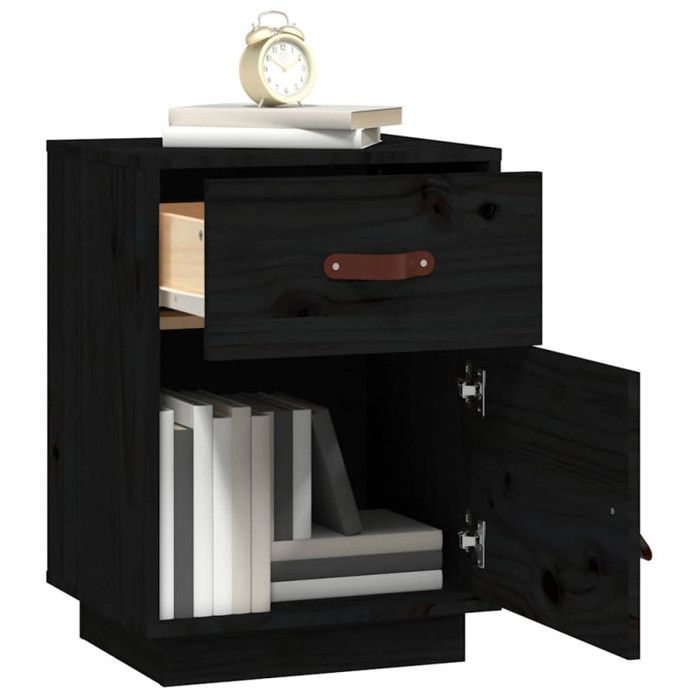 VidaXL Bedside Table Black 40x34x55 Cm Solid Pine Wood 818313