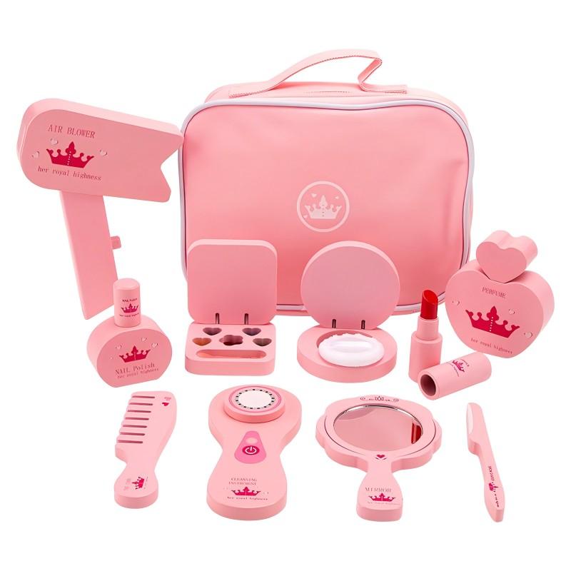 Simulation Cosmetics Set Toy Wooden Pretend Play Toy Kids Hair Beauty Makeup Set With Lipstick Nail Paint Travel Gift For Girls