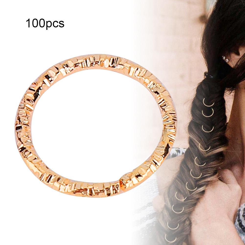 100pcs Hair Braid Rings Dreadlock Hair Clips Loops Decoration for Women & Girls Gold