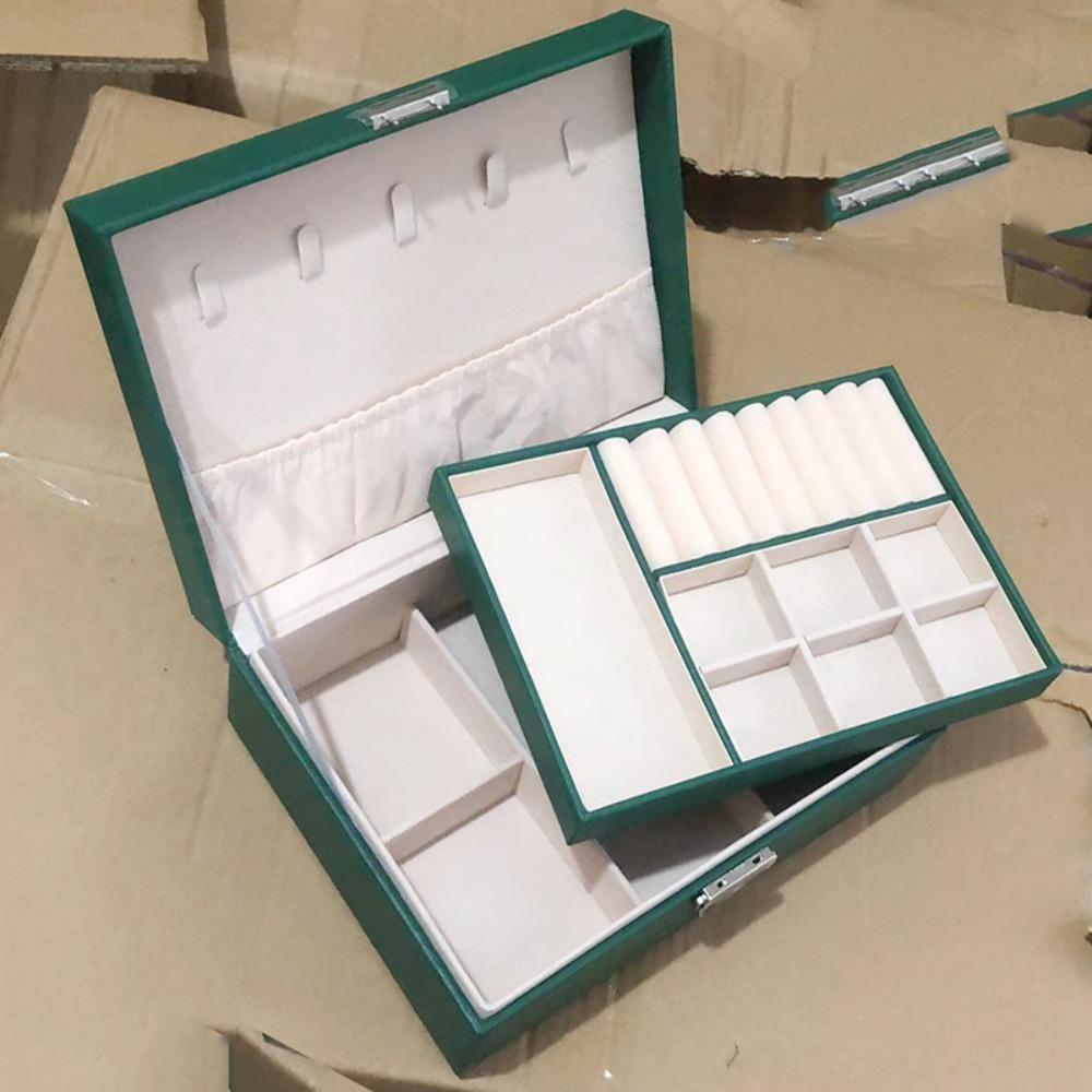 Double Jewelry Box Large Capacity Leather Jewelry Storage Box with Lock Earrings Jewelry Ring Necklace Bracelet Storage Box