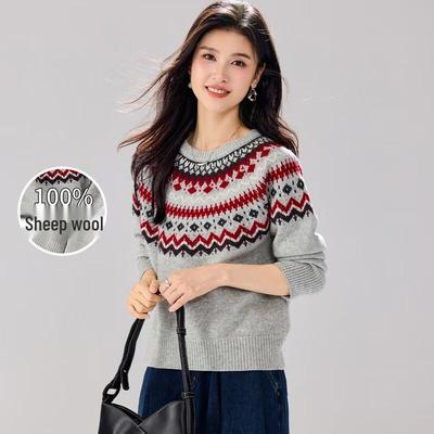 Jinju Women's 100% Merino Wool Fair Isle Jacquard Sweater