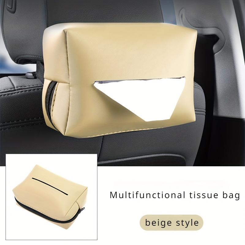 Nappa Faux Leather Car Tissue Box Holder - Durable PU Material, Sun Visor Backseat Organizer with Fix Strap, Ideal for Center Console Armrest