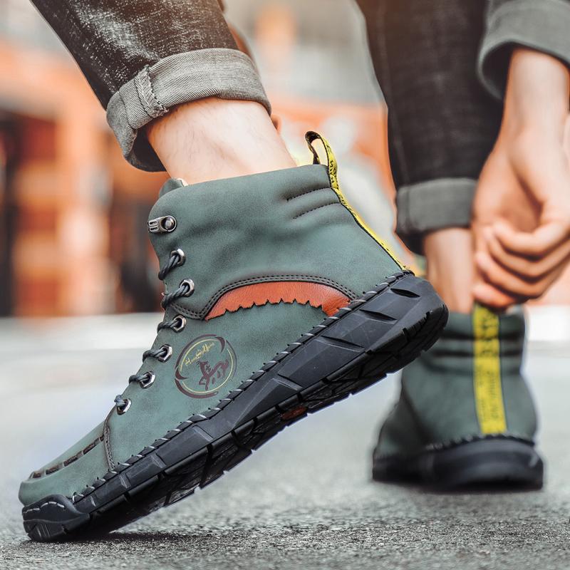 New Handmade High-top Casual Shoes Outdoor Non-slip Hiking Men Shoes Ankle Boots Casual Outdoor Flats Walking Shoes Size 50