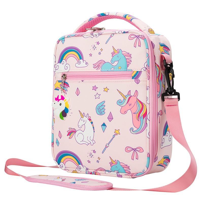 Cartoon Anime Dinosaur Unicorn Children's Insulated Lunch Bags Canvas Printing Thermal Bag Bento Bag Student Picnic Bag IcePack
