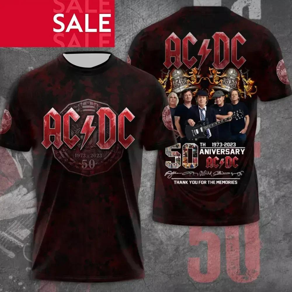 Moda creativa AC DC stampata T-shirt da uomo band rock tendenza estiva strada girocollo manica corta top abbigliamento unisex largo