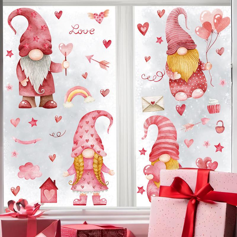 Valentine's Day Love Window Sticker Cartoon Dwarf Pvc Self-adhesive Marriage Wedding Wall Sticker Atmosphere Decoration Decals