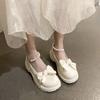 Mary Jane Small Leather Shoes Women's Thick Heel Thick Sole Heightening Japanese Jk Round Head Bow Pearl Chain Loafers