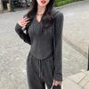 Autumn/Winter Korean Style Slim Wide-Leg Pants & Sports Top Set for Women - Waist-Cinching Fashionable Two-Piece