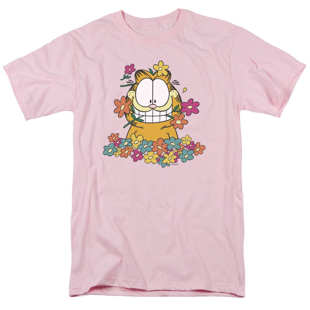Garfield In The Garden T Shirt Mens Licensed Jim Davis Comic Tee Light Pink XL