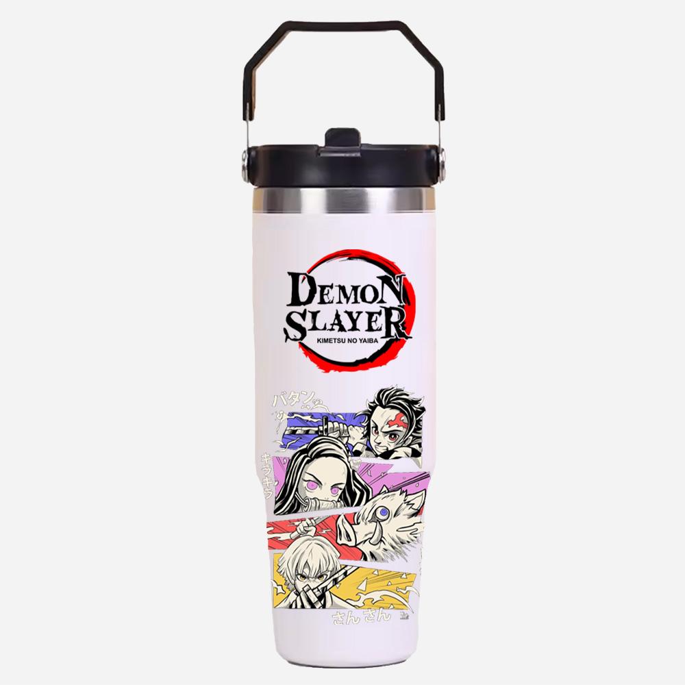 30oz Anime Demon Slayer Printed Simple Solid Color Stainless Steel Thermos Water Cup Thermal Insulation Cold Ice Cup Kid Gift