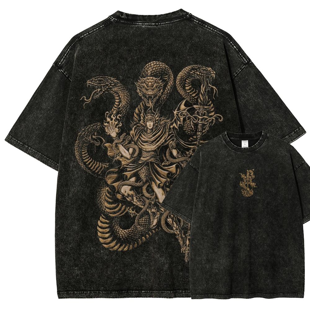 T-shirt Lavé Elden Ring 2026 Nouveau Modèle personnalité Vêtements chemise Vêtement toute saison Mode Rétro Vintage Ample cadeau haute qualité Respirant S black