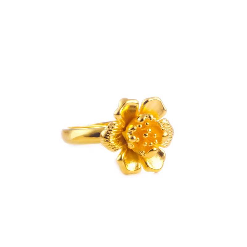 Adjustable Gold Plated Peony Ring - Women's Versatile Light Luxury Wedding Band