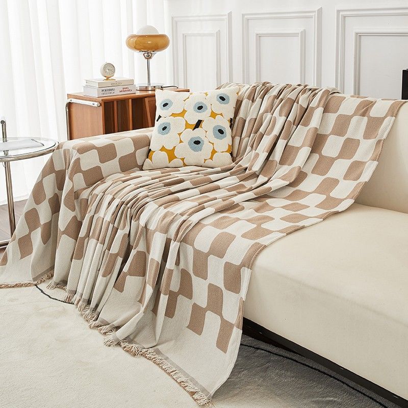 Checkerboard Sofa Cushion Cover Non-slip Winter All-inclusive Ultra-thick Plaid High-end Household Four-season Front AB Side Dual-use Sofa Towel
