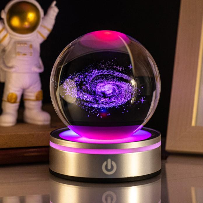 8cm 3D Earth Laser Engraved Crystal Ball Solar System Planet Milky Say Galaxy Globe Glass Sphere Astronomy Gift Home Decoration