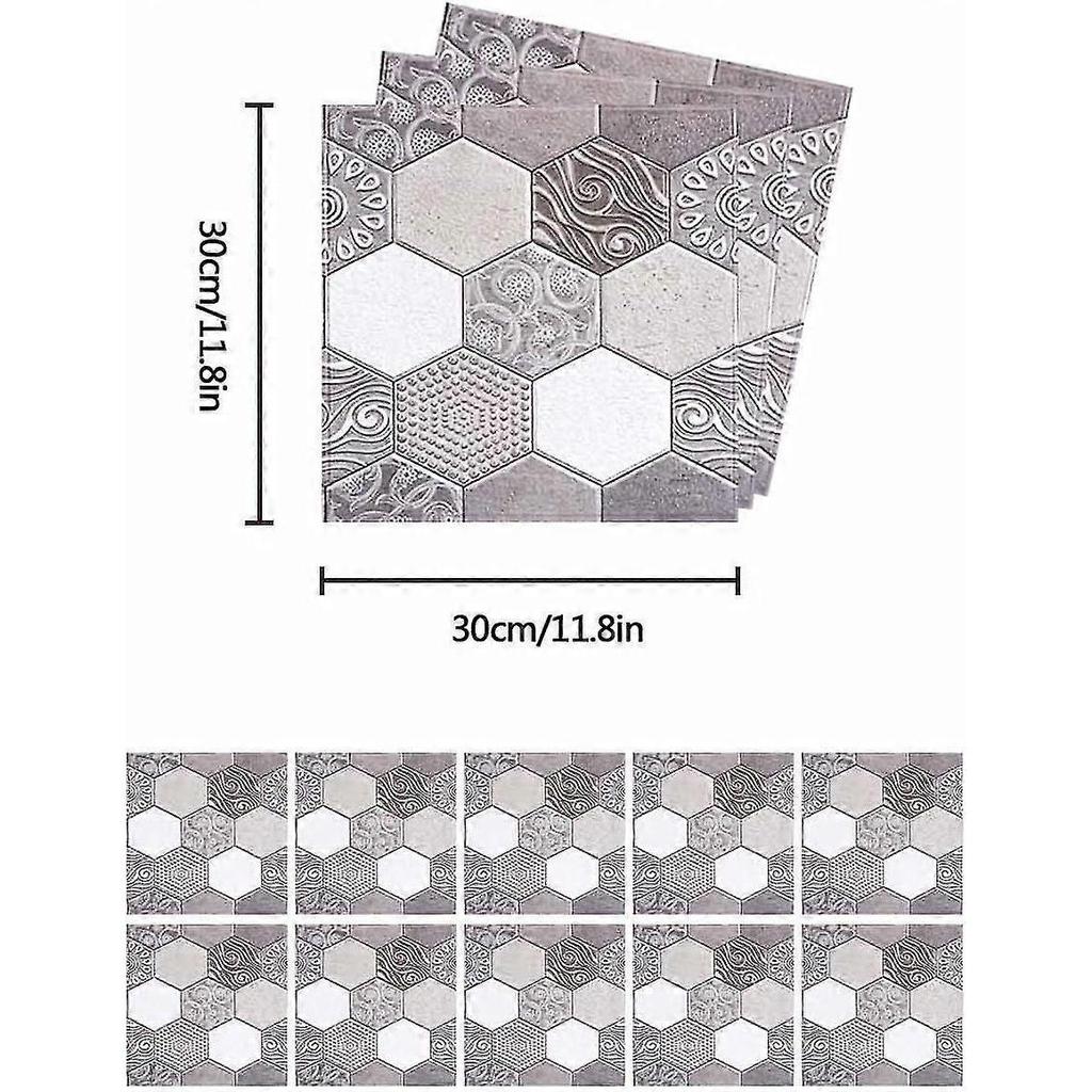 10 Pieces Tile Stickers 30x30cm Self Adhesive Wall Tile DIY Sticker for Kitchen, Bathroom Home Decoration