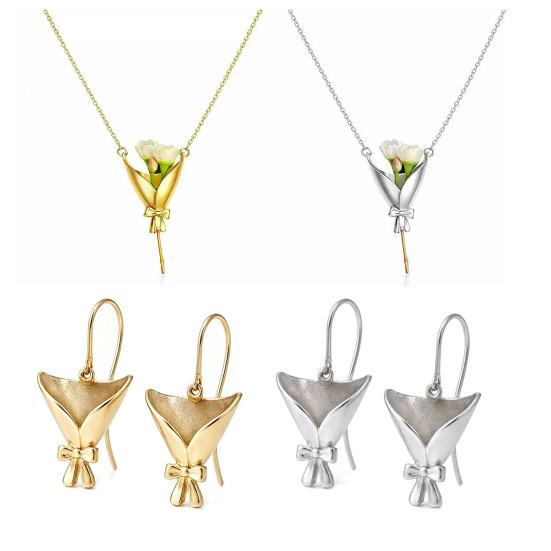 DIY Bouquet Necklace Earrings Wearable Mini Vase Pendant Necklace Insert Real or Dried Flowers Mini Flower Holder Jewelry Gift for Mom Grandma Wife