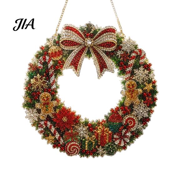 Decorative Acrylic Craft Christmas Faux Diamond Art Suncatcher, 2D Flat Window Hanging Ornament, Seasonal Home Accents Beaded Pattern Holiday