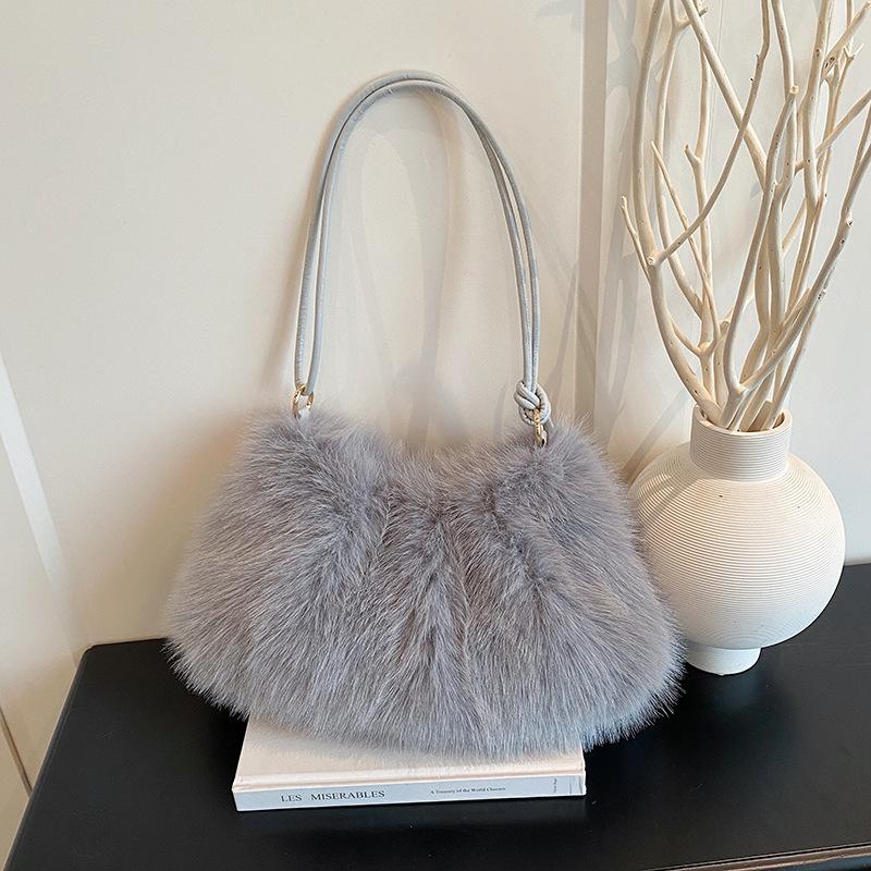 Fluffy Bag Women's 2025 Autumn and Winter New Fashion Simple Furry Shoulder Bag Textured Women's Handbag Tote Bag