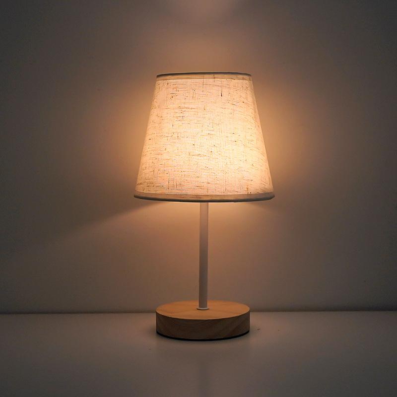 LED Desk Lamp Solid Wood Fabric Lampshade Bedroom Bedside Night Light Study Living Room Desktop Atmosphere Decoration Creative