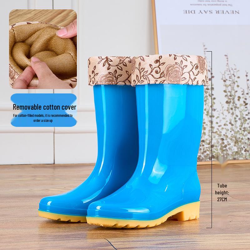 Damen Mid-Calf Fleecegefütterte Rutschfeste Regenstiefel für Alle Jahreszeiten