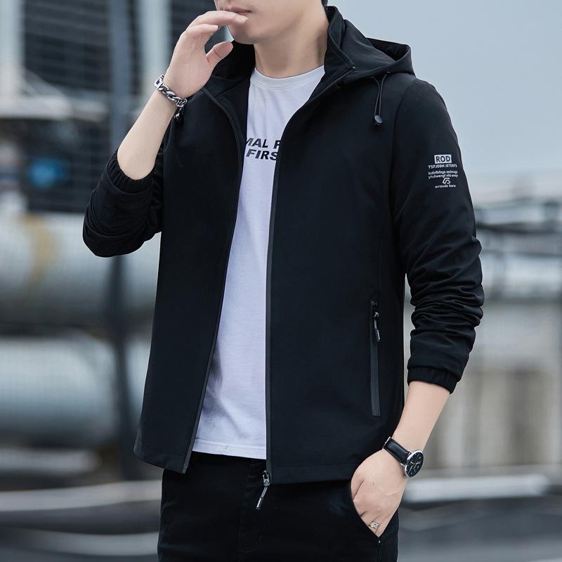 Men's Windproof Hooded Jacket - Spring/Autumn Versatile Slim Fit Solid Color Casual Outerwear