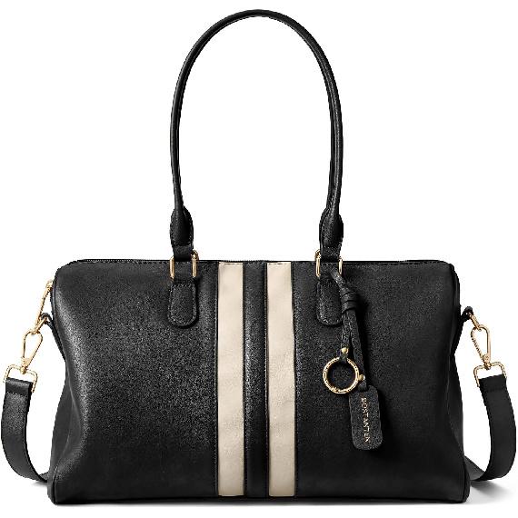 BOSTANTEN Large Women's Satchel Handbag, Color-block Striped Boston Bag