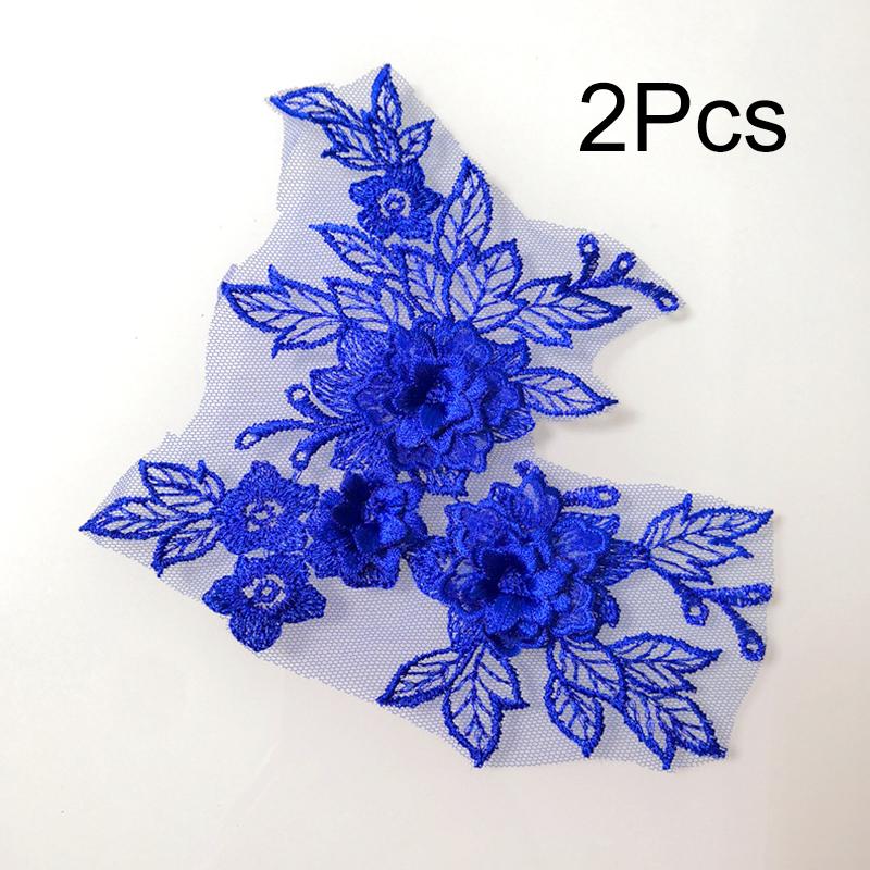 2Pcs Flower Embroidered Trim Lace Applique Fabric Craft Sewing Motif Dress Decoration Wedding Bridal DIY Patches Hollowed Out