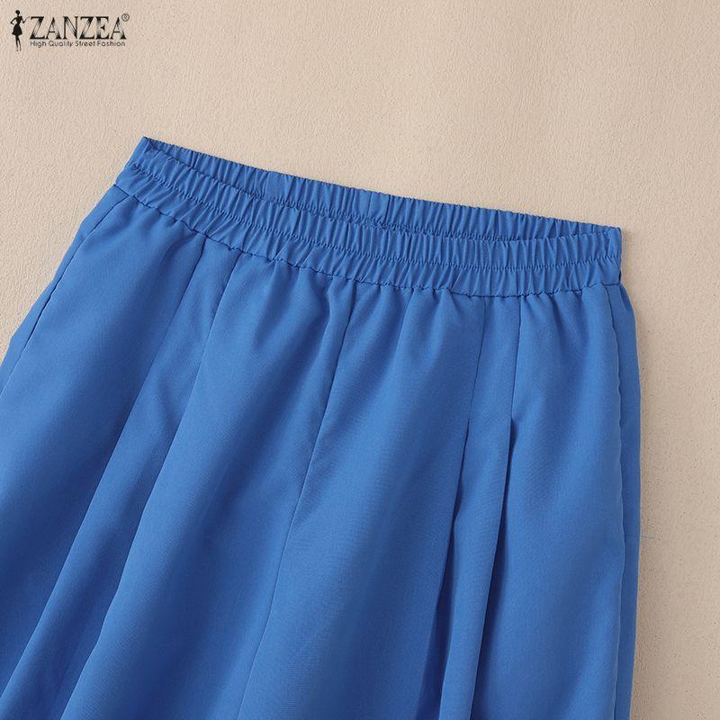 ZANZEA Pantaloni Culotte Larghi Casual da Donna a Vita Elasticizzata Monocolore