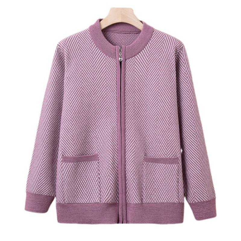 Grandma coat spring and autumn new old man knitted cardigan coat female mother old woman striped top