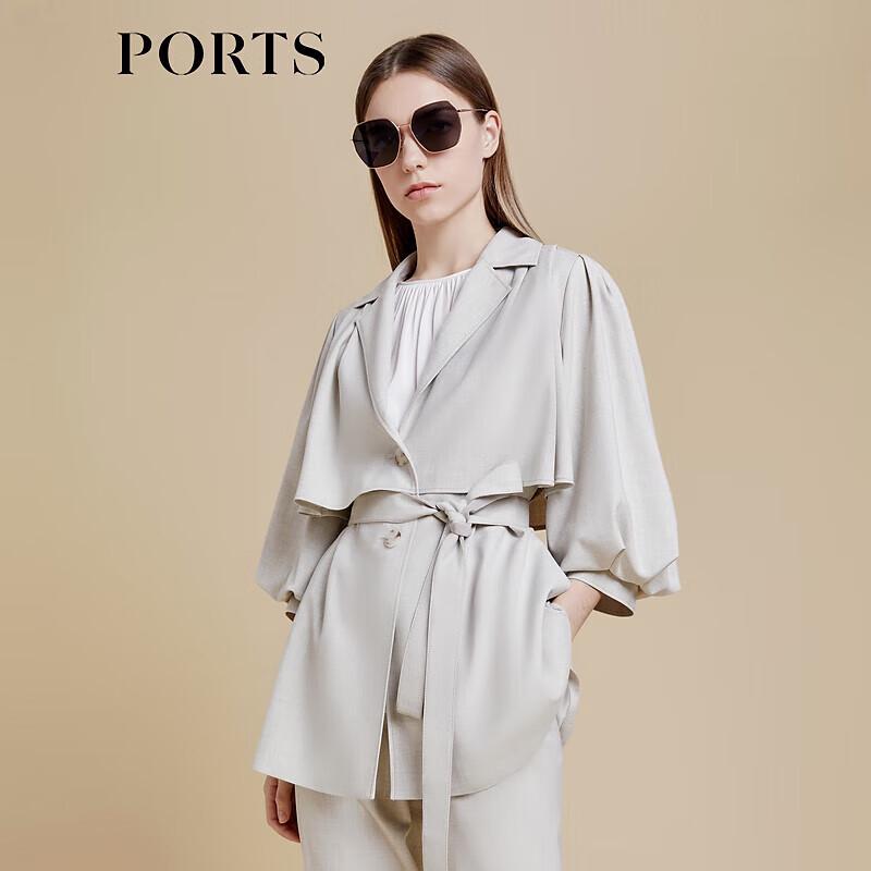 PORTS Women's Lapel Waist-Cinching Trench Coat