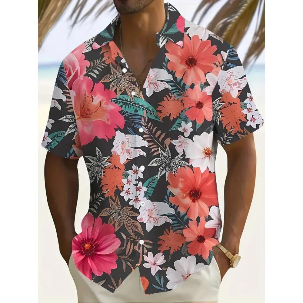 Outdoor Shirt Short Sleeve Summer Beach Wind Casual Tops Shirt Landscape Printed Pattern Large OverSize Loose Men's Clothing