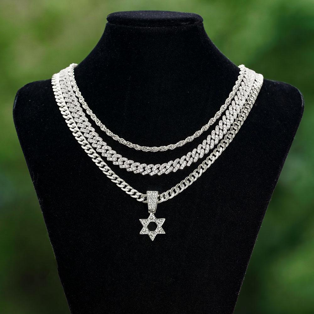 Versatile Punk Style Rhinestone-Inlaid Hip Hop Star Pendant Necklace in Zinc Alloy