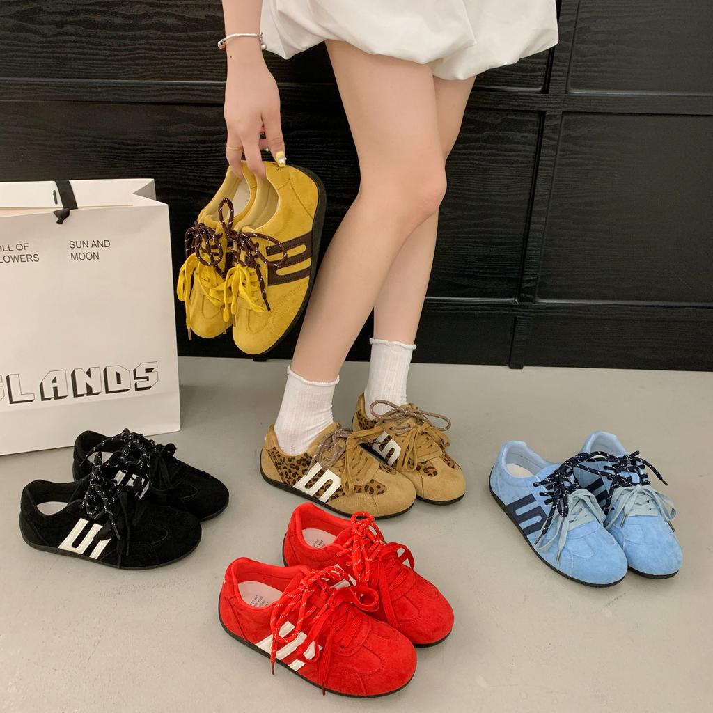 Retro leopard print German training shoes women's 2025 new summer versatile fashion casual sports board shoes heightening breathable single shoes