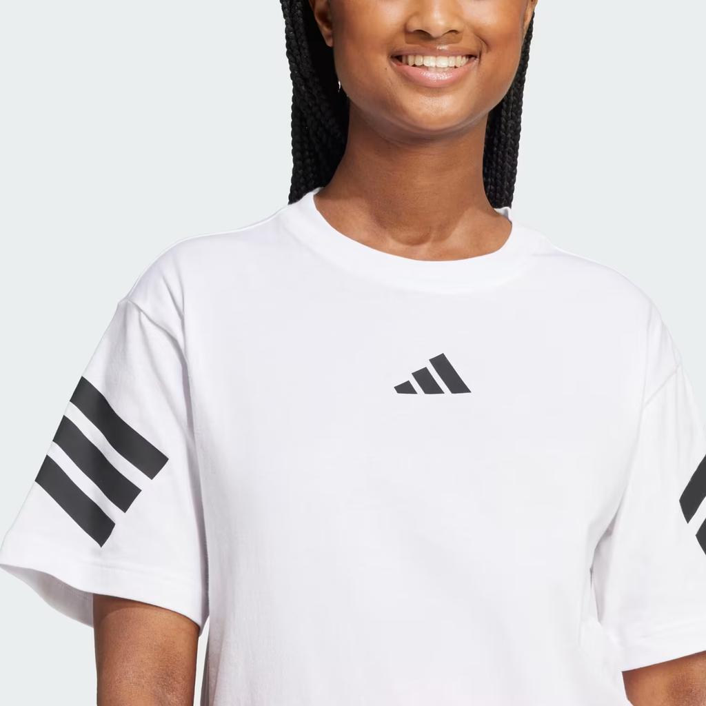 Adidas Striped Breathable Casual Sports Short Sleeve Drop Shoulder T-Shirt Women Tops White JE0238