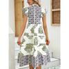 Women's Summer Flying Sleeves V-neck Dress Floral Print Stand Collar Midi Dress