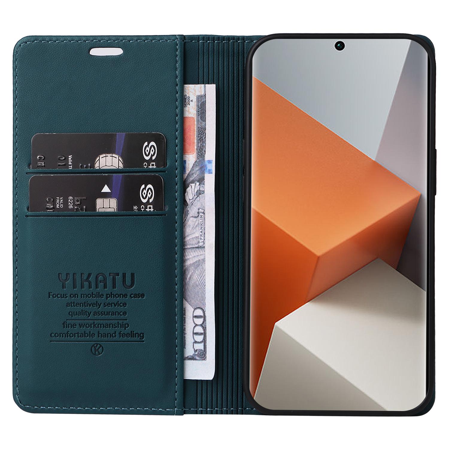 

YIKATU YK-001 For Xiaomi Redmi Note 13 Pro+ 5G Case Magnetic Closing Leather Phone Cover Green