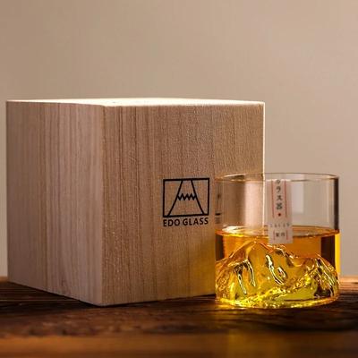 Vaso de whisky de montaña 3D japonés, vasos de whisky estilo antiguo estilo glaciar, vaso de whisky, caja de regalo de madera, vaso de vodka, vaso de vino