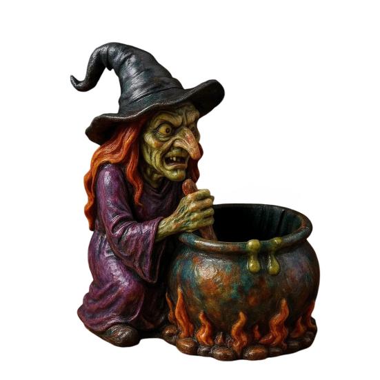 Witch Pen Holder Halloween Decoration Large Capacity Spooky Witch Design Desktop Pen Organizer Makeup Brush Holder