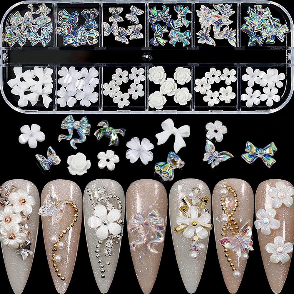Accessories Multi Shaped White Flower Nail Art Charms Jelly Bear Shape Nail Art Rhinestones Kit
