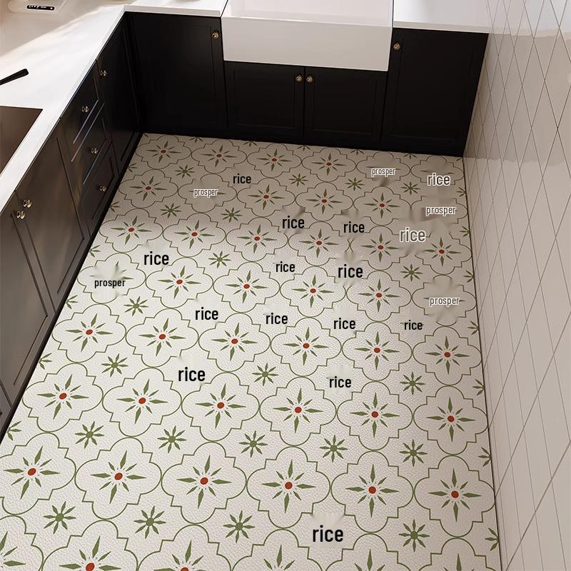 Nordic Style Waterproof Oil-Proof Leather Kitchen Rug - Full Coverage, Easy-Clean, Rectangular Patterned Mat