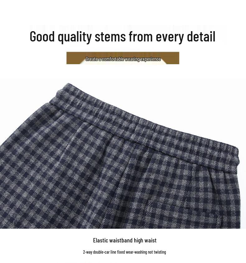 Zhengzhou Women's High Waist Retro Plaid Pants: Autumn/Winter Loose Slim Fit, Straight/Wide Leg, Fleece 2697.