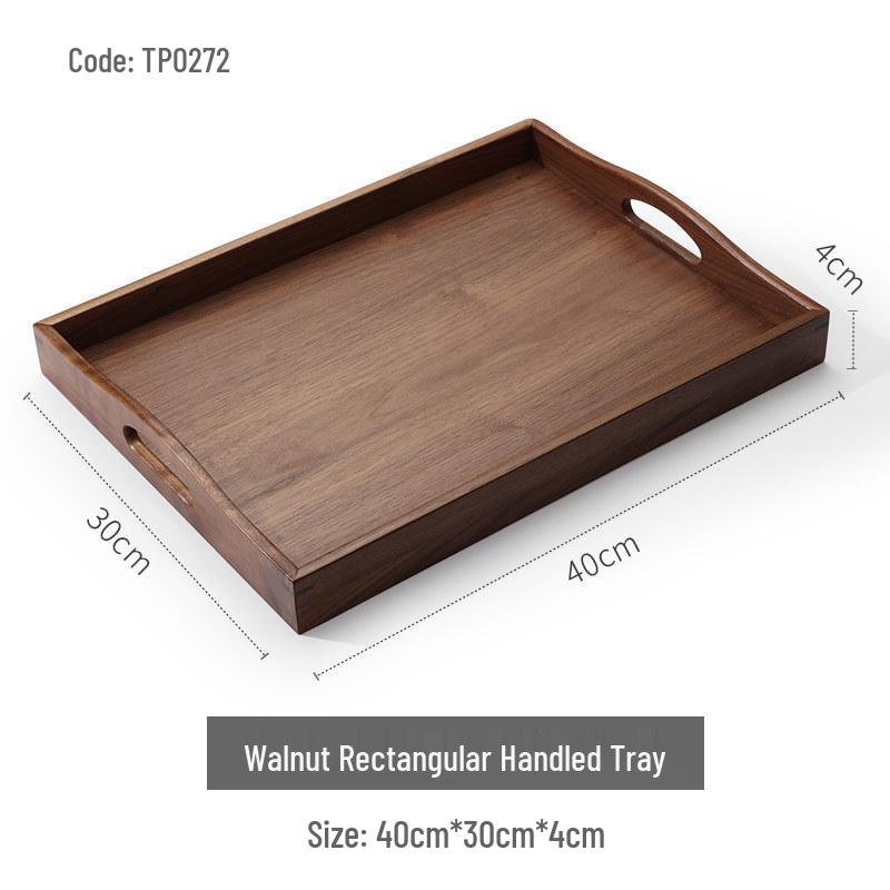 Luxury Black Walnut Tray: Rectangular Solid Wood for Home, Tea, & Water Cups, with Round Plate