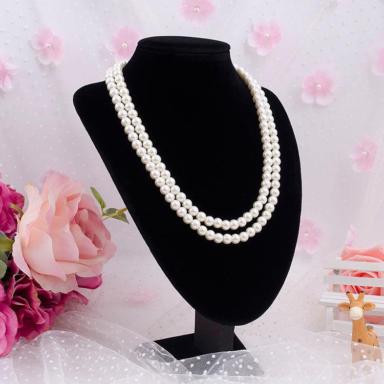 Cheongsam Glass Pearl Necklace Double-layer Women's Retro Small Fragrant Style Multi-layer Collarbone Chain French Neck Chain Sweater Chain