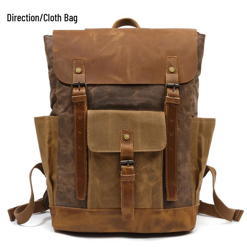 Vintage Canvas & Leather Waterproof Outdoor Backpack - Men's Laptop & Travel Rucksack