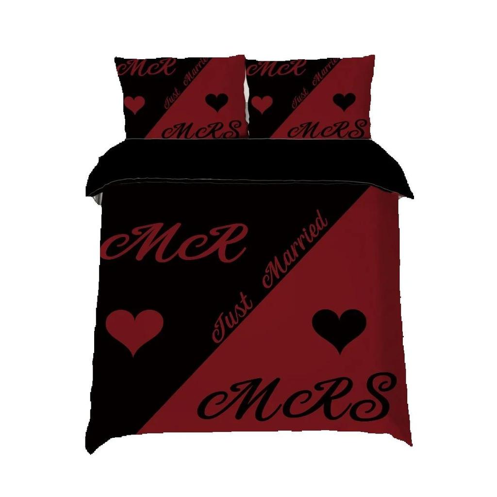 Lovers Gift Duvet Cover Set Mr Mrs bedding set Couple Romantic Valentines Day Quilt Cover Pillowcases Queen King Size 2/3 Pcs