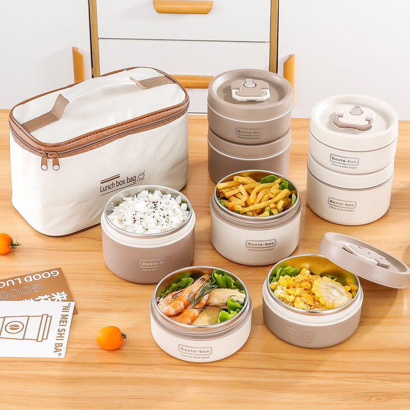 Insulated Thermal Lunch Box 2/3 Stackable Layers Adult Food Container Set for School Office Outdoor Picnic Meal Prep