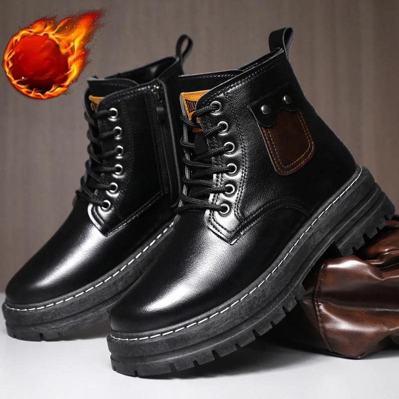 

Fashion Top Quality Vintage Leather Men s Snow Boots Fashion Man Ankle Boots Lace Up Outdoor Motorcycle Boots Walk Shoes men botas 44