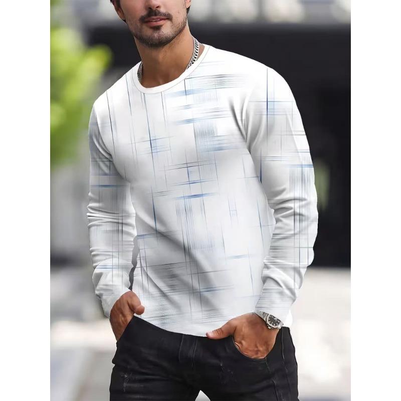Men's Casual Autumn and Winter Printed Long-sleeved Crew Neck T-shirt