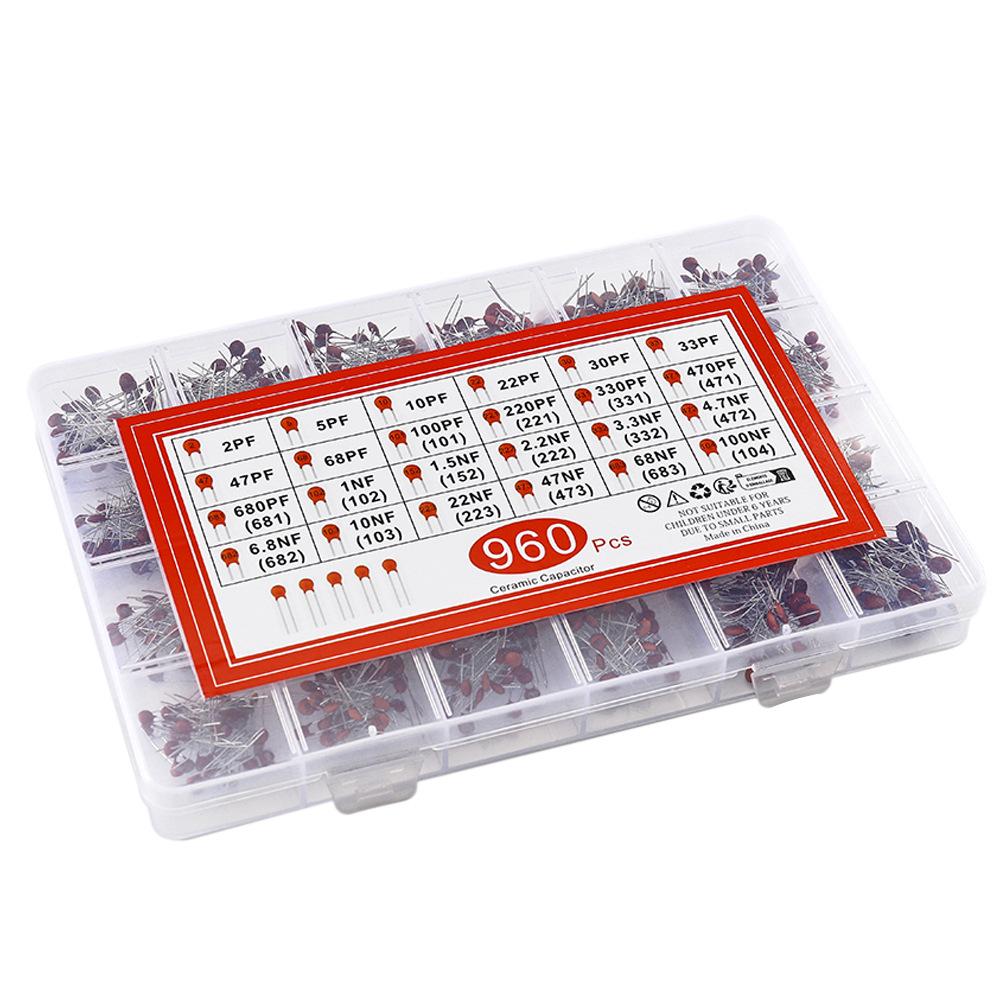 960PCS Ceramic Capacitor Set: 24 Varieties, 40 of Each (2pF-100nF)