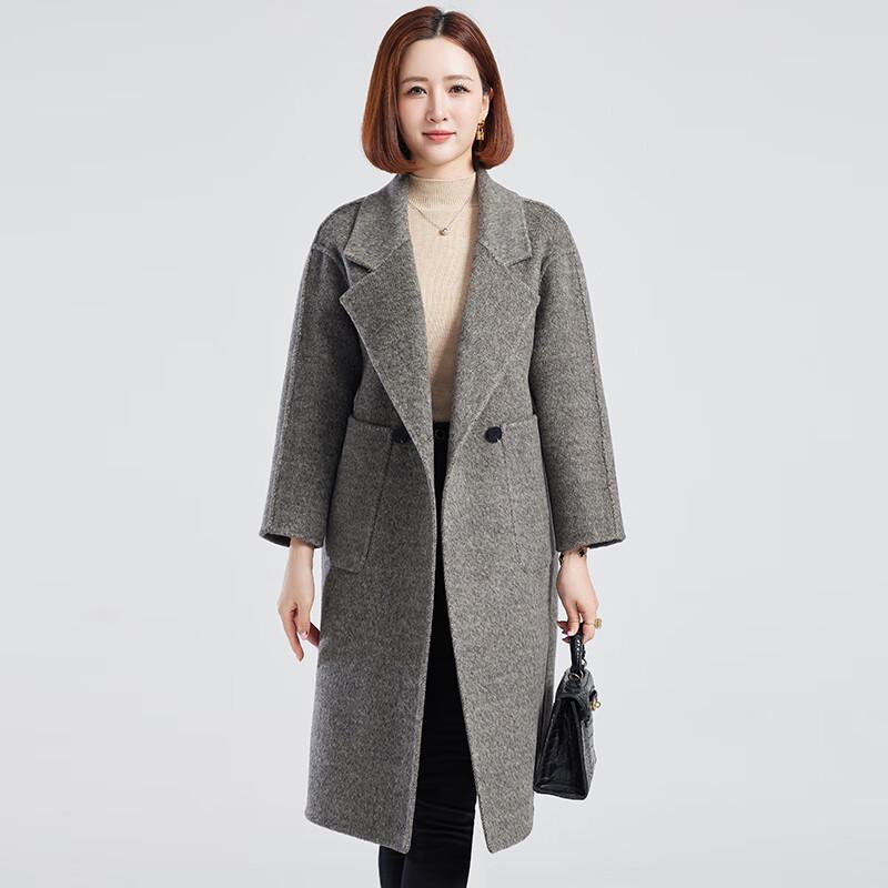 FengXun Women's Double-Faced Wool Blend Mid-Length Coat